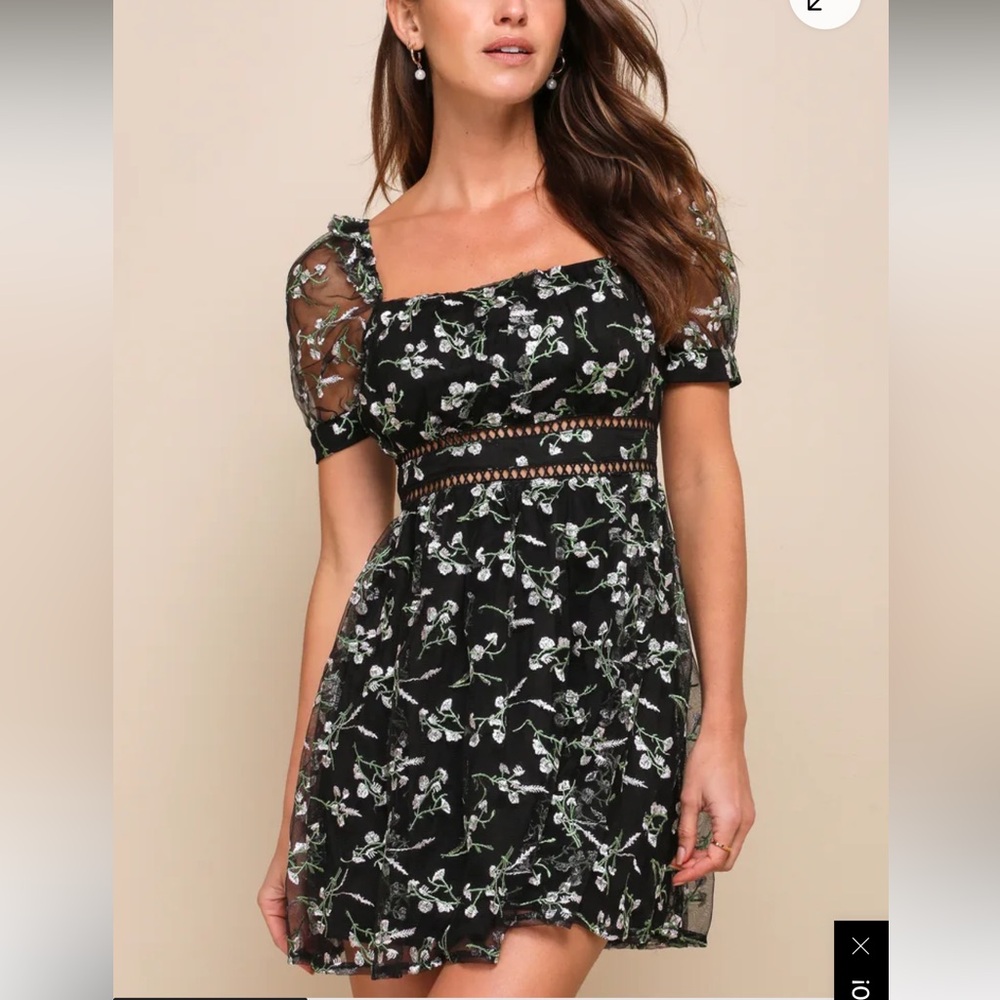 Radiant Love Black Embroidered Skater Dress